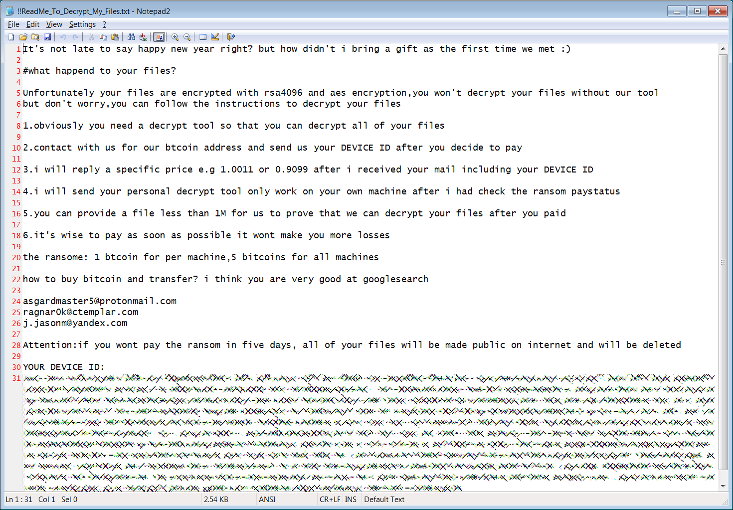 Ragnarok ransom note